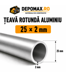Teava rotunda aluminiu 25 x 2 mm, 6 metri (6060) Teava rotunda aluminiu 25 x 2 mm, 6 metri (6060)